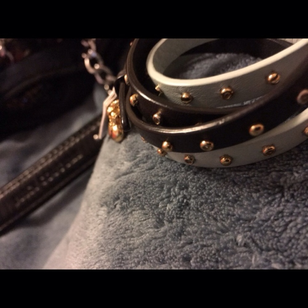 1 Light Blue leather studded band.